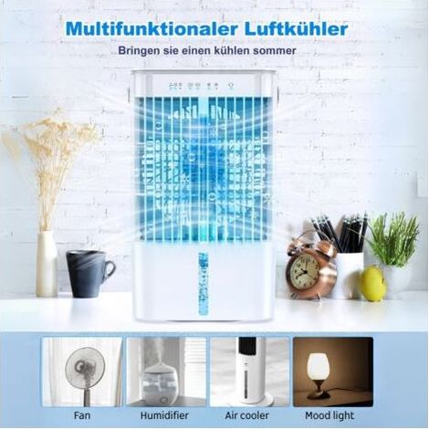 VURAHOME - Climatiseur mobile refroidisseur d'air 1200 ml – 3 vitesses – Minuterie 2-4h – Faible bruit – LED 7 couleurs pour ambiance (1/5)