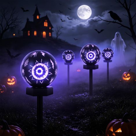 Lot de 4 Lampes Solaires Halloween IP65, Décorations LED Extérieures pour Jardin, Pelouse, Allée et Cour (1/5)