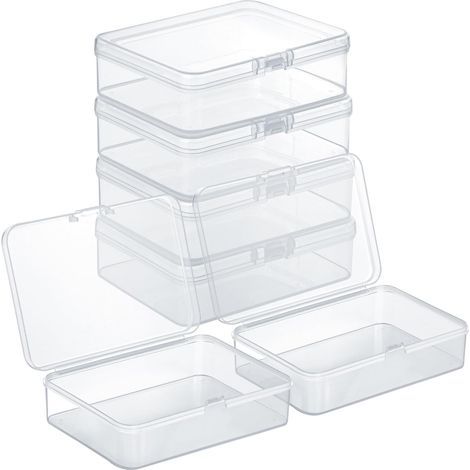 Petites Boites Plastiques Transparentes avec Couvercles [Lot de 6] - Mini Boite Plastique à Charnière pour Perles, Craft, Accessoires - Pour Maison & Bureau - 9,5 x 6,5 x 2,6 cm (1/5)