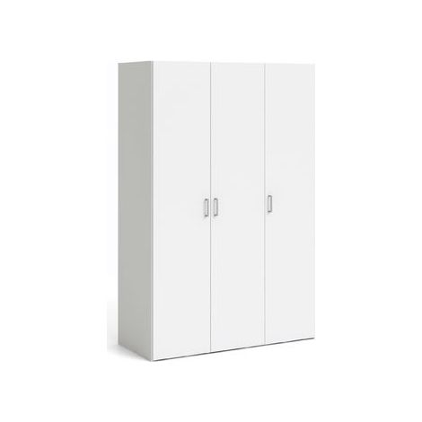 Dmora Armario de tres puertas batientes con cuatro baldas interiores y barra de colgar, color blanco, Medidas 115 x 175 x 49 cm, con embalaje reforzado (1/5)