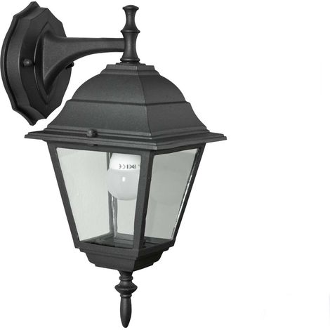 Lanterna New York Baby con braccio in alluminio nero schermo protezione in vetro 15x15x35 cm per lampade 60 W per esterno
