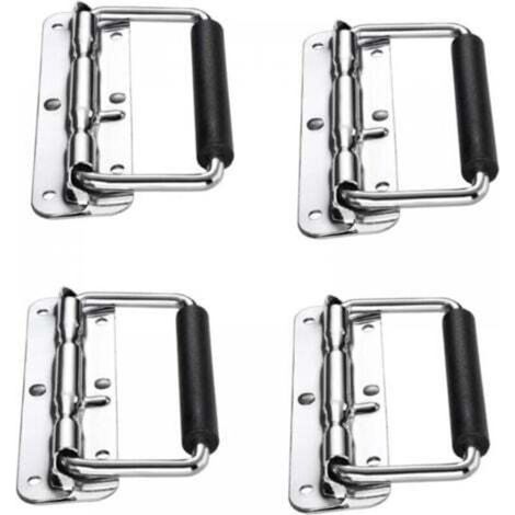 4pcs Poignées de Caisse Pliantes, Poignée Pliante à Ressort, Poignée pour Valise, Flight Case, Mallette à Outils, Mallette de Camping, Boîte à Haut-Parleur, Boîte à Outils (Argent, 110mm) (1/4)