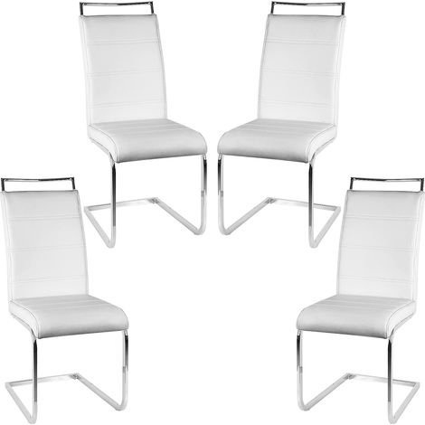 4 Chaises de Salle à Manger ou Cuisine avec Assise Rembourrée et Piètement Chromé Blanc (1/5)