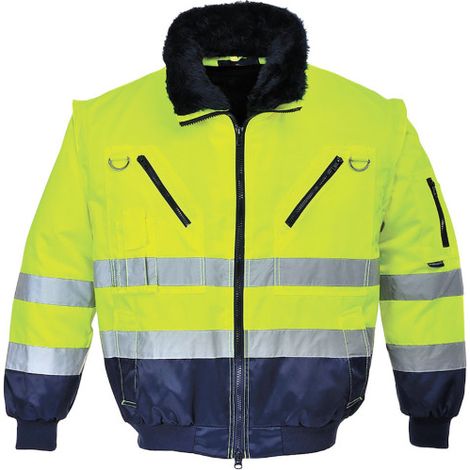 Cazadora 3 en 1 de alta visibilidad, cuello lanoso desmontable con cintas reflectantes PJ50 4XL Amarillo/Marino