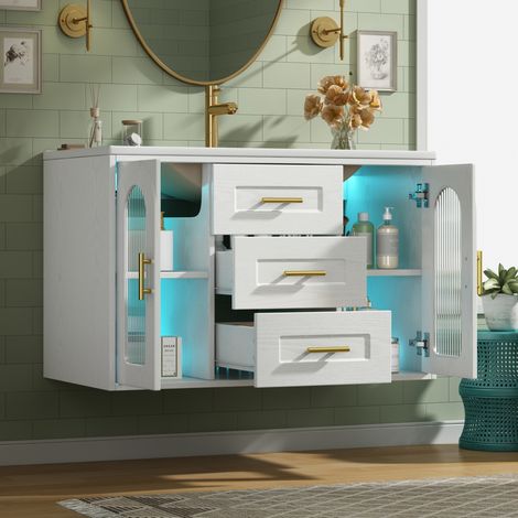 Mueble de baño con lavabo 76 x 46 x 55 cm, LED, MDF y vidrio HAVRYA (1/5)