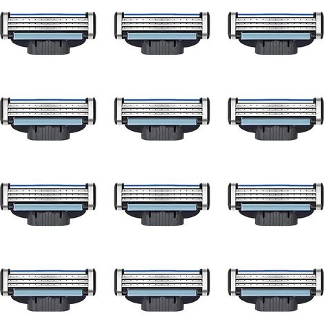 Pack de 12 Lames de Rasoir Compatible, Recharges de Lames de Rasoir pour Homme, Confortable et avec Bandes Lubrifiantes, Lames Durables avec Indicateur d’Usure pour Tous Types de Barbes (1/5)