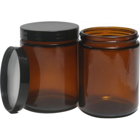 Pots en verre ambré hermétiques (250 g, lot de 2) - Conviennent pour les échantillons, les poudres, les beurres corporels, les crèmes, les lotions et les épices. (1/5)