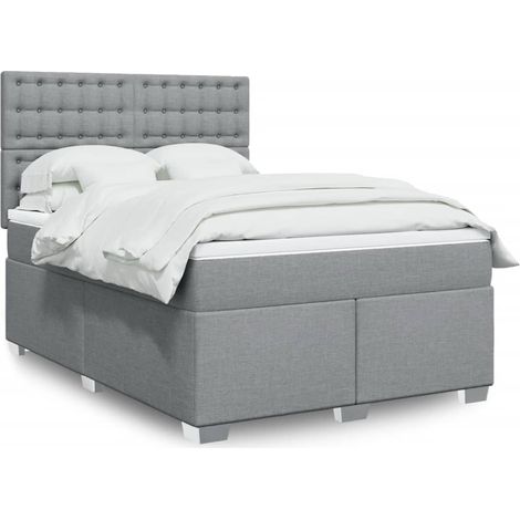 Ensemble lit avec sommier à lattes, matelas à ressorts ensachés, surmatelas, tête de lit réglable gris clair 140x190cm pour chambre confortable (1/5)
