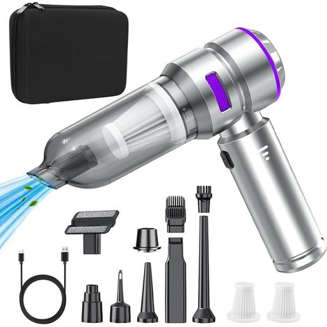 Aspirateur Voiture sans Fil, 3 Vitesses HEPA, Moteur sans Brosse Mini Portable 16000PA 4-en-1 Aspirateur à Main, Lavable Étui de Rangement Rechargeable Léger pour Auto Bureau et Animaux (1/5)