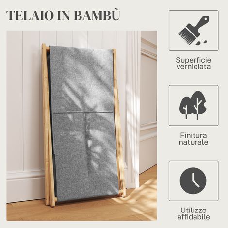 Panier à linge pliant 55L, gris, en tissu et bambou avec structure bois (1/5)