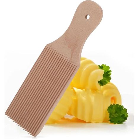 Planche à gnocchis - Accessoire pour machine à pâtes - Rouleau à pâtisserie décoré - Bois de hêtre naturel - Spatule avec rouleau - (1/5)