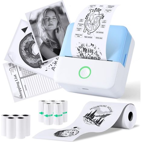 Imprimante d'autocollants Print Pod Mini imprimante d'autocollants avec 10 rouleaux de papier thermique, étiqueteuse Bluetooth pour notes, photos, agendas, bricolage, compatible avec iOS et (1/5)