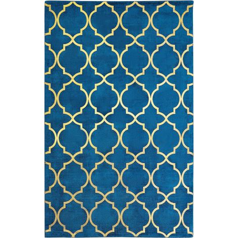 Tappeto in viscosa e cotone a pelo corto blu marino e oro 140 x 200 cm Yelki