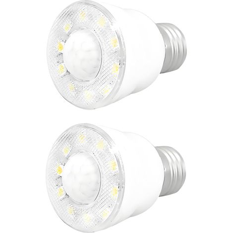 Pack of 2 2W LED Bulb with Infrared PIR Motion Detector, Night Light for Security, E27 Base, Cool White 6000K, AC 220V, Non-Dimmable (1/5)