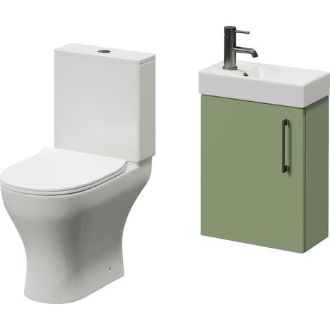Napoli Cube Olive Green 400mm Single Door Wall Mounted Vanity Unit and Jubilee Toilet Suite with Align Basin - 400mm - Gunmetal Grey 160mm Handle