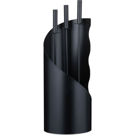 Relaxdays Kaminbesteck, modern, 4-teilige Kamingarnitur mit Schürhaken, Ascheschaufel, Kaminbesen & Ständer, schwarz (1/5)