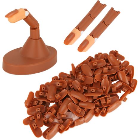 Ongles d'entraînement articulés pour nail art, doigt mannequin avec support marron (1/5)