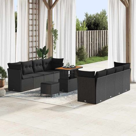 vidaXL Set Divano da Giardino 11 pcs Nero polyrattan (1/5)