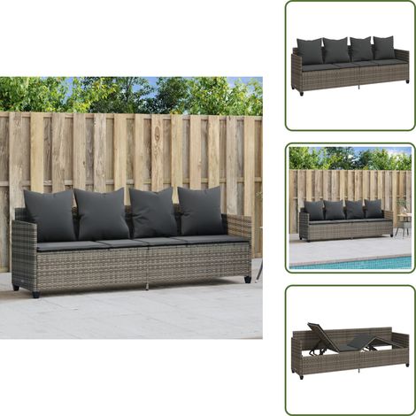 Chaise longue avec coussins gris résine tressée - Chaises Longues - Transats - Lit De Bronzage - Mobilier De Jardin - Chaises Extérieures
