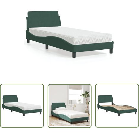 The Living Store Bett mit Matratze Dunkelgrün 90x190 cm Samt - Samtsofa - Doppelbett - Boxspringbett - Schlafzimmer Dekoration - Modernes Bett (1/5)