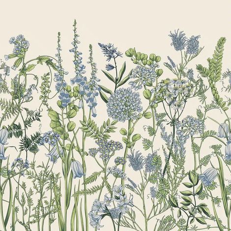papier peint panoramique fleurs des champs beige et bleu clair  - Sanders & Sanders (1/5)