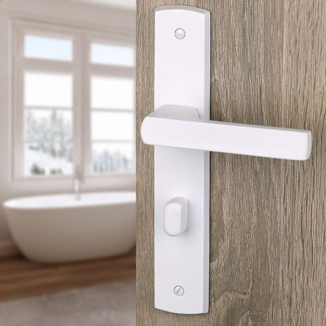 Ouvre&Déco - 2 poignées de porte SCENARIO en bois blanc – Entraxe 195 mm – Condamnation WC / salle de bains – Style charme (1/5)