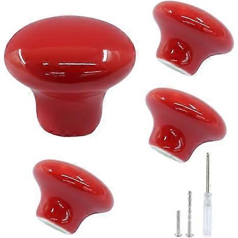 Ensemble de 4 boutons de meuble en céramique rouge avec vis, boutons de tiroir ronds de 32 mm pour meubles de placard (1/5)