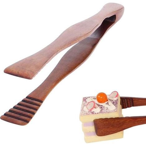 Pince à salade et service en bois, ustensiles pour barbecue, buffet et pâtisserie, design naturel et élégant (1/5)