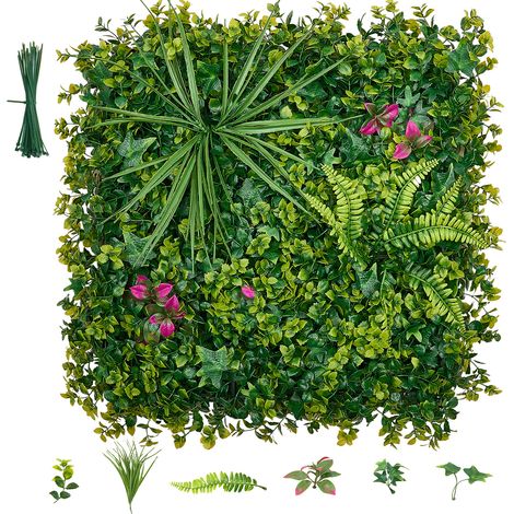 Mophorn Jardín Vertical Artificial 50,8 x 50,8 cm, Panel Decorativo de Pared 12 Unidades, Hojas Tropicales, Pantalla de Privacidad, Planta Decorativa para Bodas, Espacios Exteriores e Interiores (1/5)