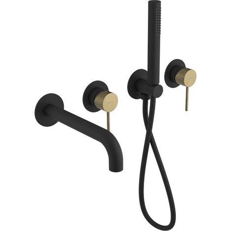 ULTRAMIX Mitigeur de Baignoire à Encastrer avec Douchette, noir mat/or mat