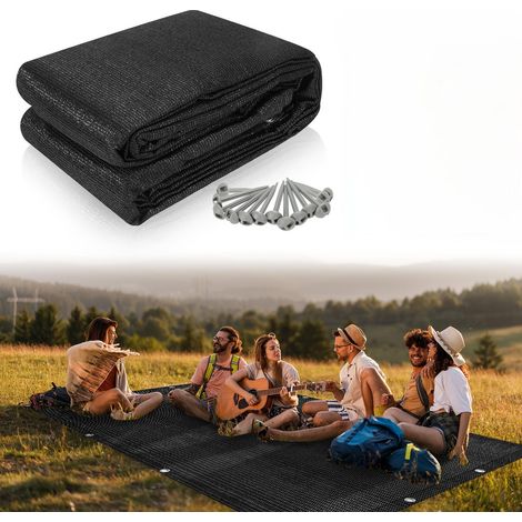 Jiubiaz Tapis de camping 250x250 cm HDPE PEHD Noir Résistant aux Intempéries pour Long Séjour