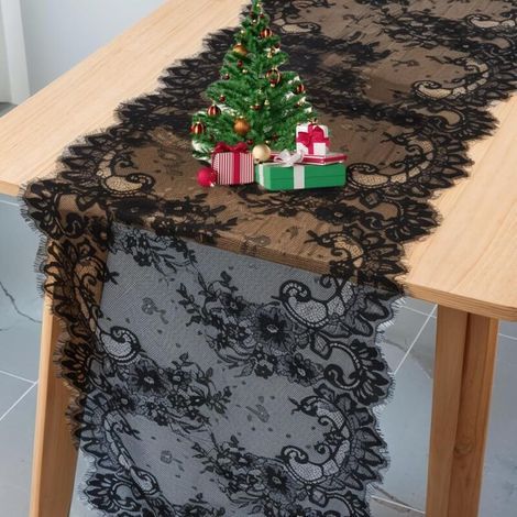 Runner da tavola vintage in pizzo nero 75x300cm per matrimonio - Runner da tavola rustico vintage in pizzo - Runner da tavola (1/5)