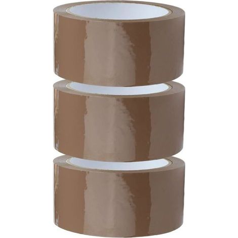 Cinta adhesiva marrón 48 mm - Pack de 3 rollos - Para embalaje, envíos y mudanzas (1/5)