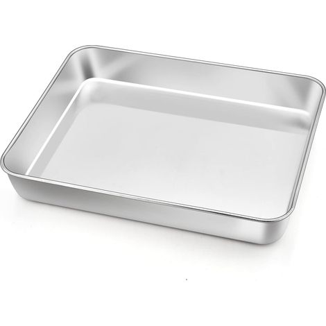 Plat Four Rectangulaire en Acier Inoxydable, 24 x 18 x 5cm Plaque de Cuisson Plaque à Patisserie, Petit Plat de Four Pour Cuire et Griller, Servir des aliments, Passe au Lave-Vaisselle (1/5)
