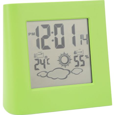 Réveil solaire à double énergie avec prévisions météo (température et humidité) - Vert (1/5)