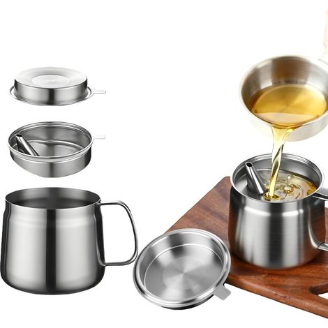 Bacon Grease Saver with Filter - 304 Stainless Steel Bacon Grease Container,  1.5L (50.72 fl oz) Oil and Grease Storage Pot with Lid and Easy Grip Handle (1/5)