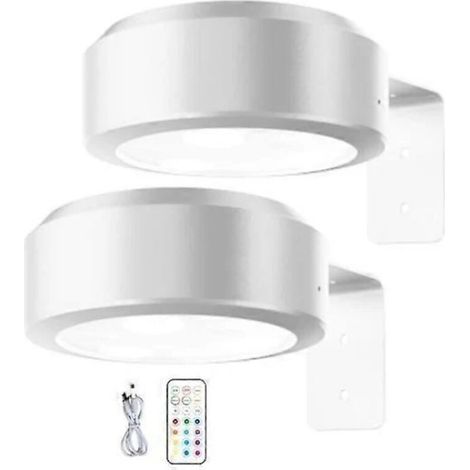 Lampe de dessin murale sans fil avec télécommande, luminosité réglable, rechargeable, lampe de dessin RGB 13 couleurs, luminosité réglable - blanc (lot de 2) (1/5)
