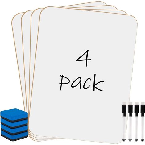 4 Pièces Petits Tableaux Blancs Effaçables à Sec, 21CM x 30CM Mini Tableau Blanc Double Face Tableau Blanc Portable avec 4 Stylos et 4 Gommes - pour Étudiant Professeur ClasseSalle Bureau (1/5)