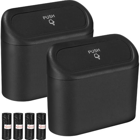 2 Piece Car Trash Can with Lid with 80 Garbage Bags, Waterproof, Hanging Portable Car Storage Box for Car Office (Black) (1/5)