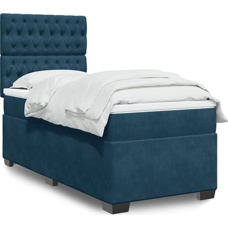 Cama box spring con colchón terciopelo azul oscuro 80x200 cm