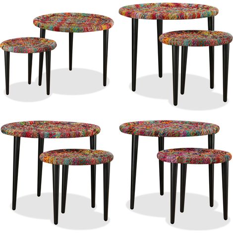 Table basse 2 pcs Détails tissés chindi Multicolore - Tables Basses - Meubles De Salon - Tables Gigognes - Décoration Intérieure - Style Exotique - Home & Living (1/5)
