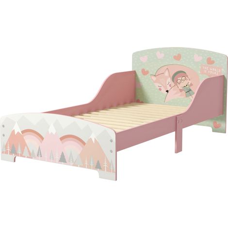 ZONEKIZ Lettino per Bimbi 3-6 Anni con Bordi Rialzati e Doghe 140x70 cm, Rosa