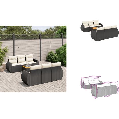 7-tlg. Garten-Sofagarnitur mit Kissen Schwarz Poly Rattan - Gartenmöbel Set - PE-Rattan Möbel - Outdoor Lounge - Esstisch - Wohnzimmergarnitur (1/3)