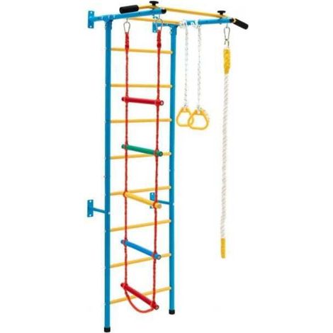 Fixation Facile Espalier Suédois Mural avec Barre de Traction Anneaux et Corde Échelle de Gymnastique (1/5)