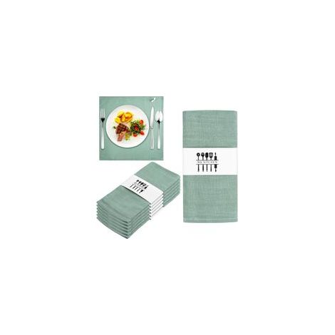 Lot de 6 serviettes de table en lin durable vert 40x40cm Lavables haute qualité Pour Noël, mariage, repas quotidien (1/5)