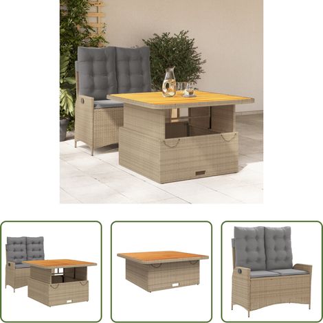 vidaXL Sitzbank - 2-tlg. Garten-Essgruppe mit Kissen Beige Poly Rattan (1/5)