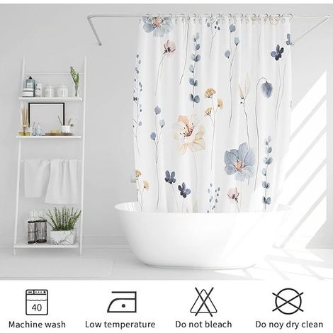 Cortina de ducha floral acuarela, cortina de baño minimalista con estampado de flores, cortinas de ducha modernas de primavera lavables a máquina, juego de cortina de ducha de tela impermeable con gan (1/5)