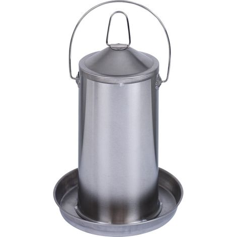Abreuvoir pour volailles en acier inoxydable 4L – Remplissage par le dessous – Anse et anneau de portage – Matériel pour ferme et étable – Gaun