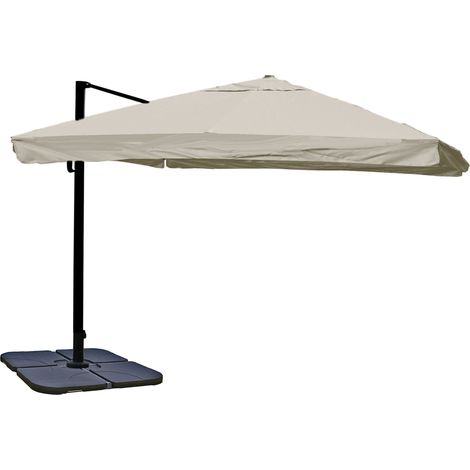 [NEUWERTIG] Gastronomie-Ampelschirm HHG-329, Sonnenschirm, 3x4m (Ø5m) Polyester/Alu 26kg Flap, creme-grau mit Ständer, drehbar