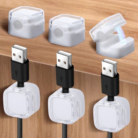 Set mit 6 magnetischen Kabelorganisatoren, Kabelmanagement unter dem Schreibtisch, selbstklebender Kabelhalter, Abdeckung für Handy-Ladekabel (weiß) (1/5)